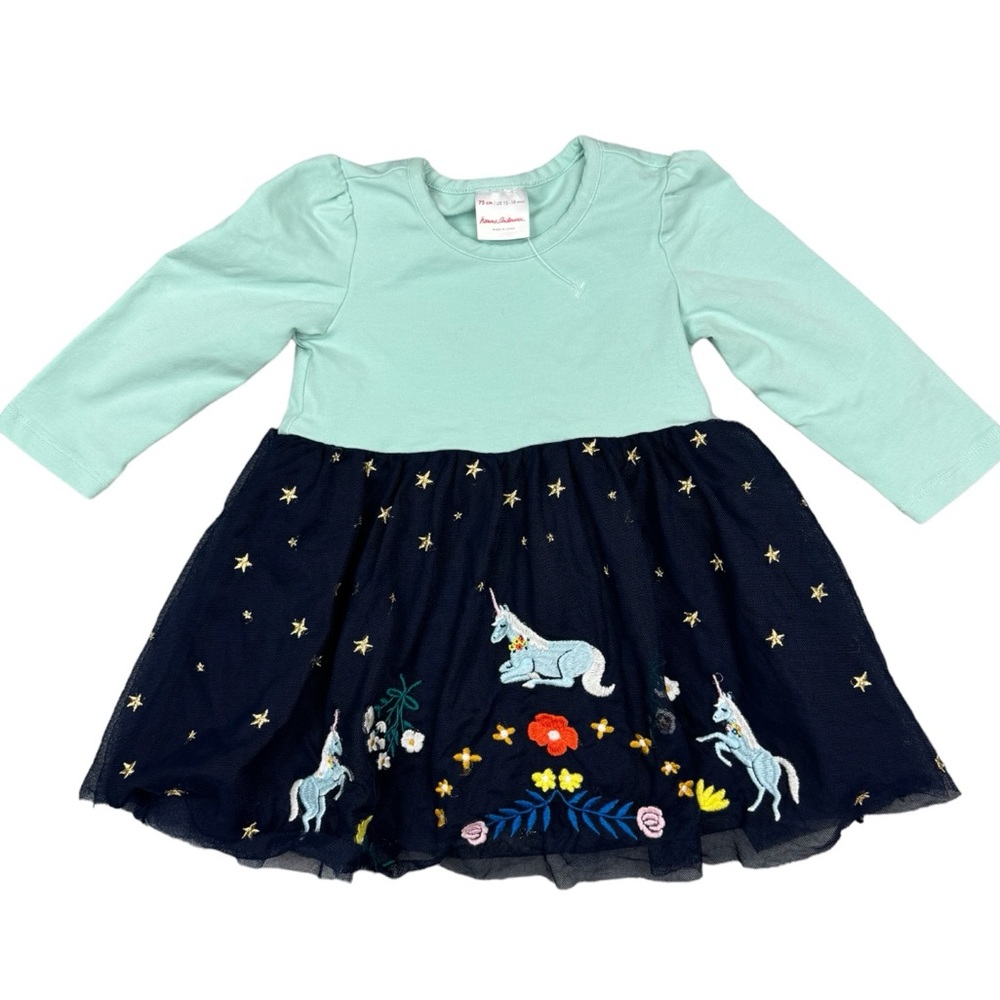 12/18 EUC Hanna Andersson Unicorn Organic Embroidered Tulle Dress